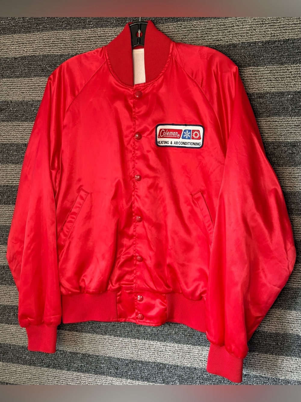 Vintage 80’s Coleman Heating & Air Conditioning Red Satin Bomber Jacket Medium
